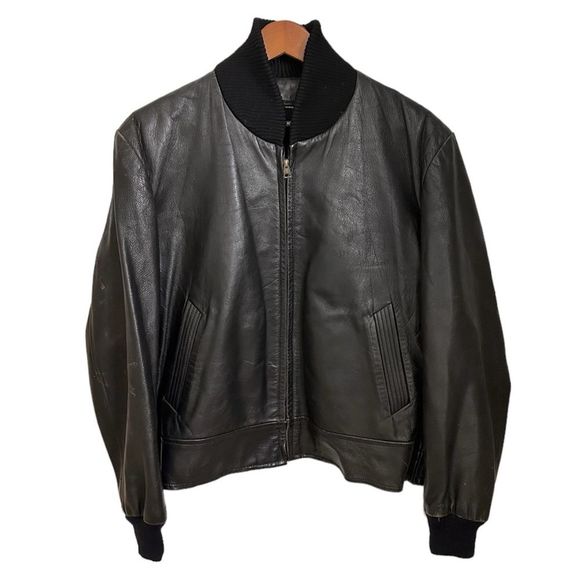 Vintage Other - CREACIONES ZYMAN Vintage 80s Full Zip Black Leather Bomber Jacket. Size 42